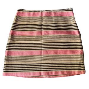 LOFT Pencil Straight Skirt Women's Size 8 Linen Blend Pink Tan Black Striped